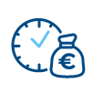 Clock with a checkmark beside a euro money bag